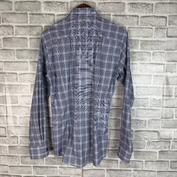 ETON Slim Fit Light Blue Micro Glen Check Button Up Dress Shirt Mens 15.5 / 39 - Picture 4 of 7
